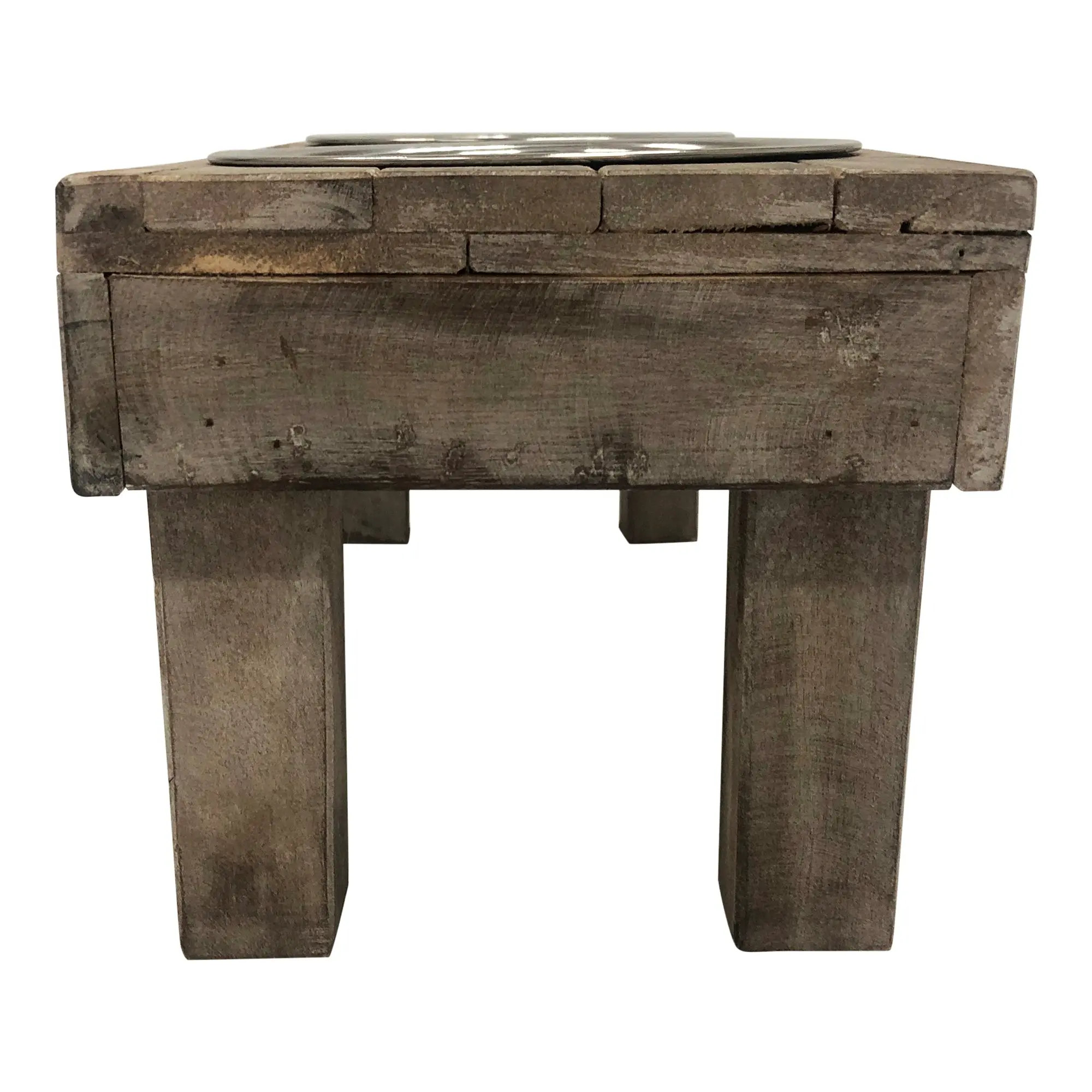 Huntley Pet Berjen Table Elevated Double Bowl Pet Feeder, Brown Wash - Image 4
