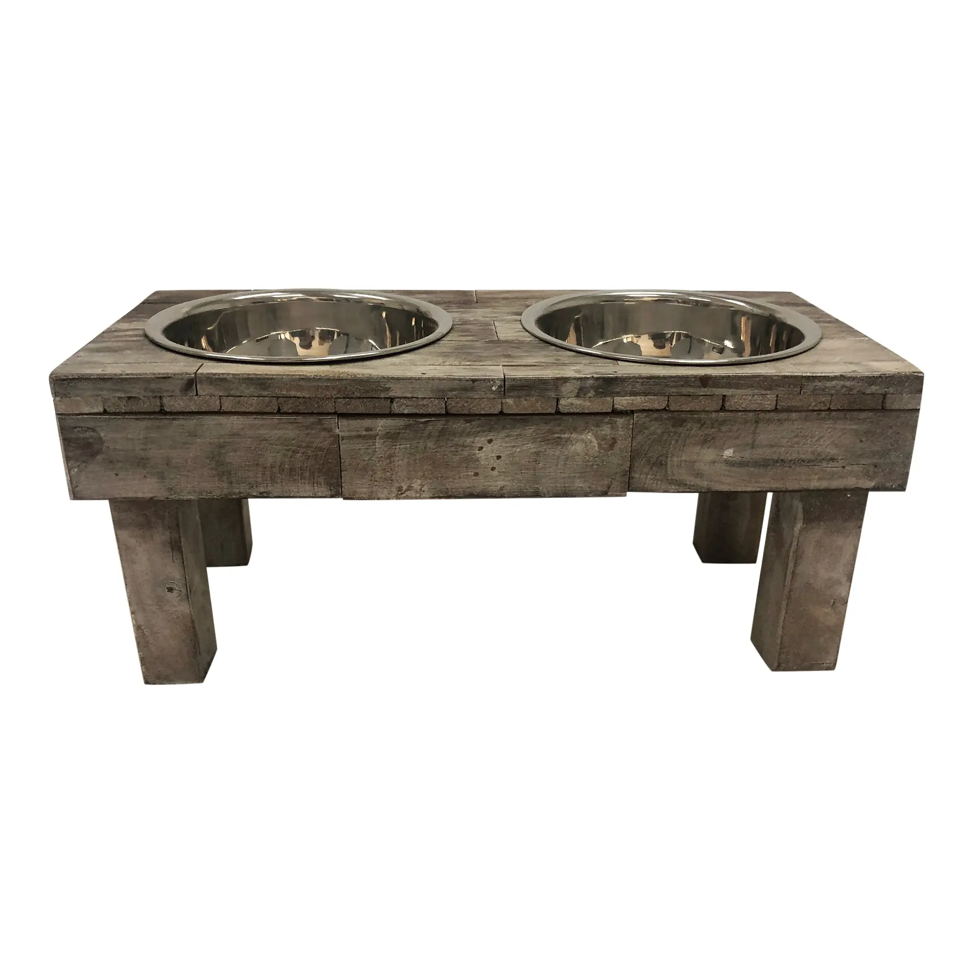 Huntley Pet Berjen Table Elevated Double Bowl Pet Feeder, Brown Wash - Image 5
