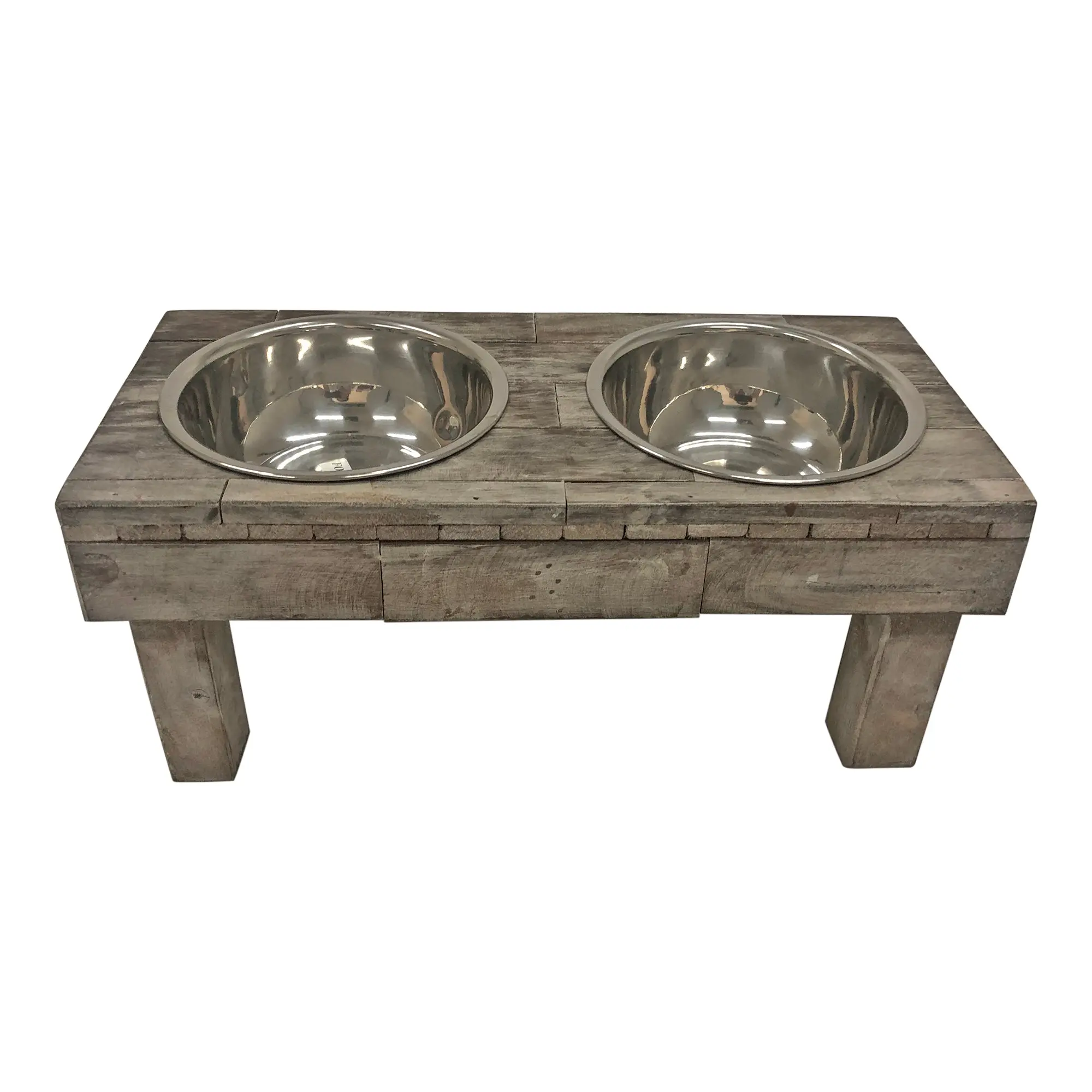 Huntley Pet Berjen Table Elevated Double Bowl Pet Feeder, Brown Wash - Image 6