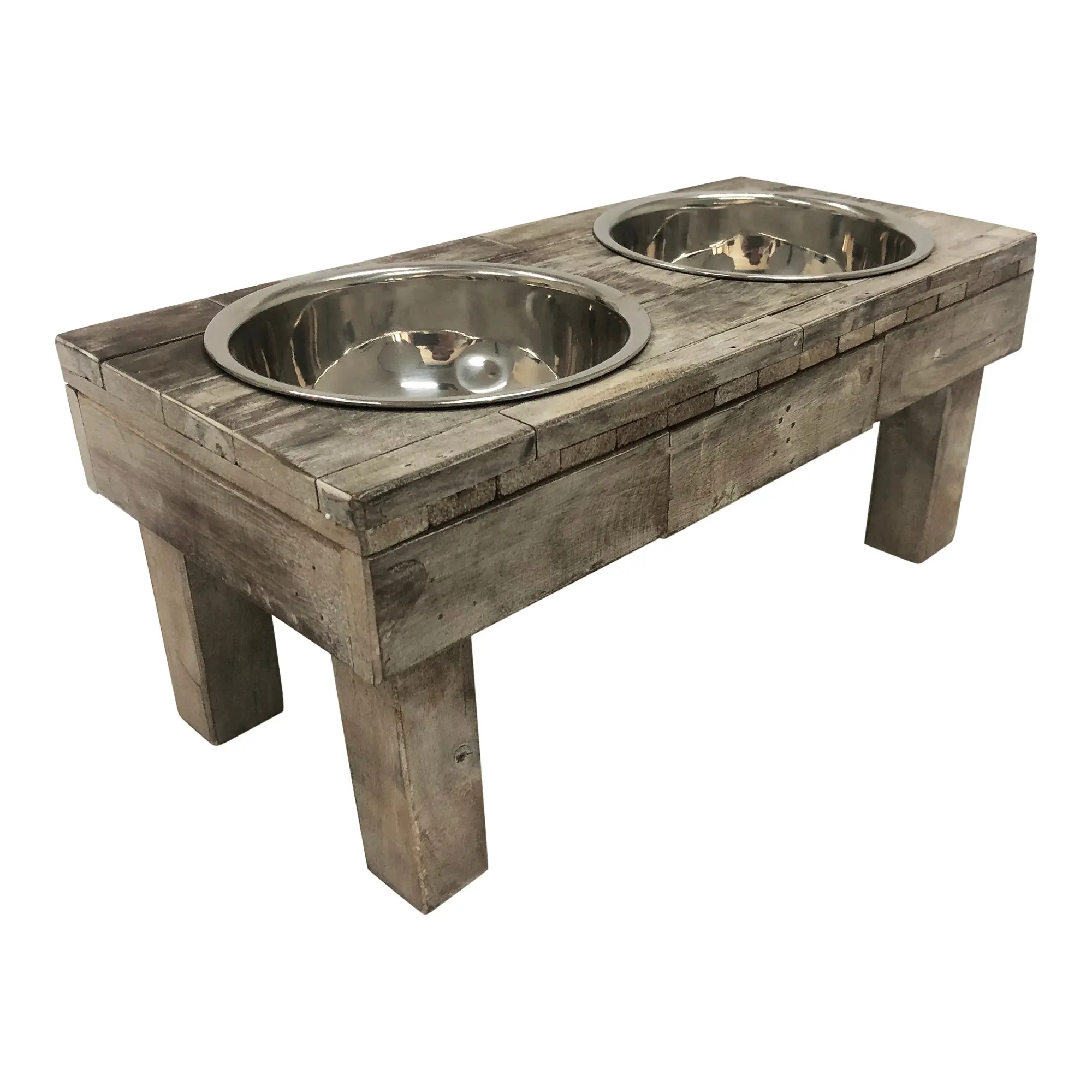 Huntley Pet Berjen Table Elevated Double Bowl Pet Feeder, Brown Wash - Image 7