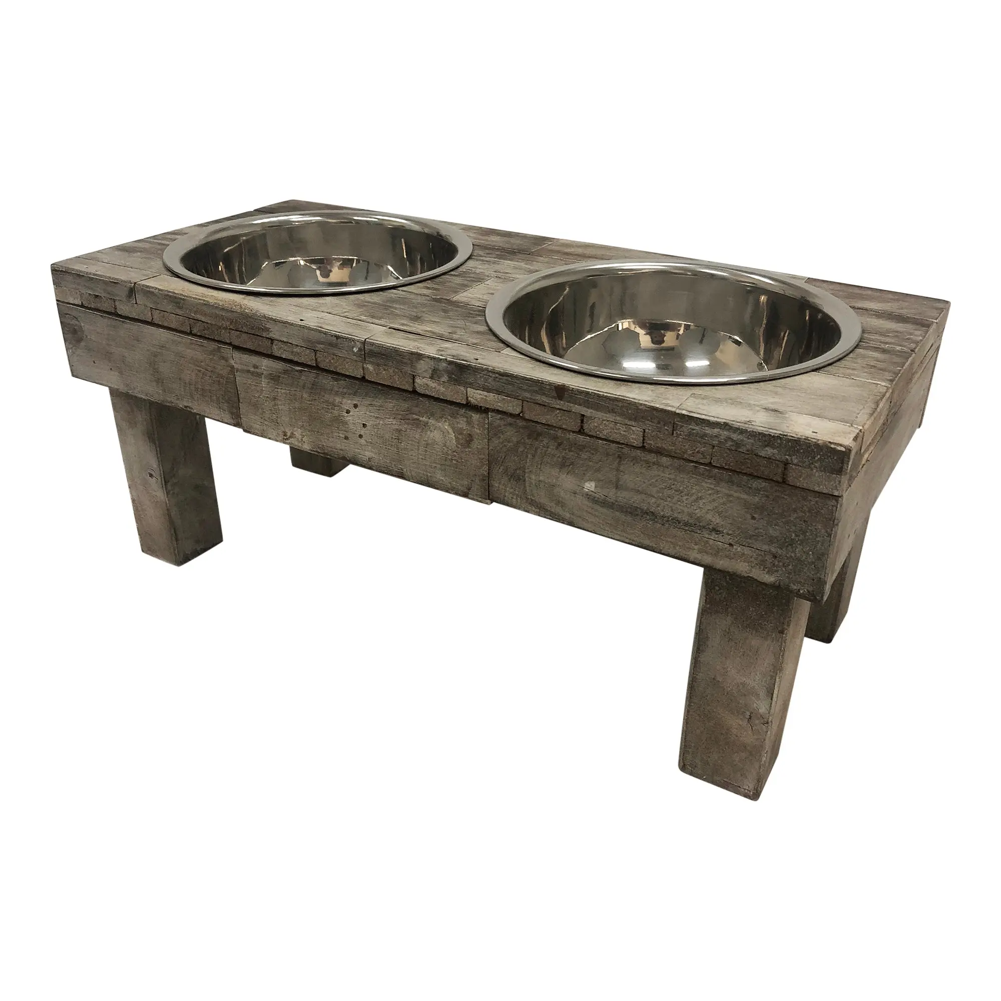 Huntley Pet Berjen Table Elevated Double Bowl Pet Feeder, Brown Wash - Image 8