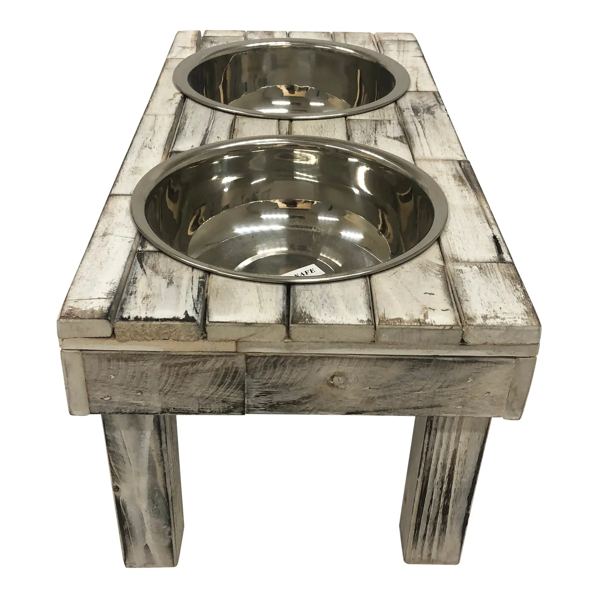 Huntley Pet Berjen Table Elevated Double Bowl Pet Feeder, White Wash - Image 3