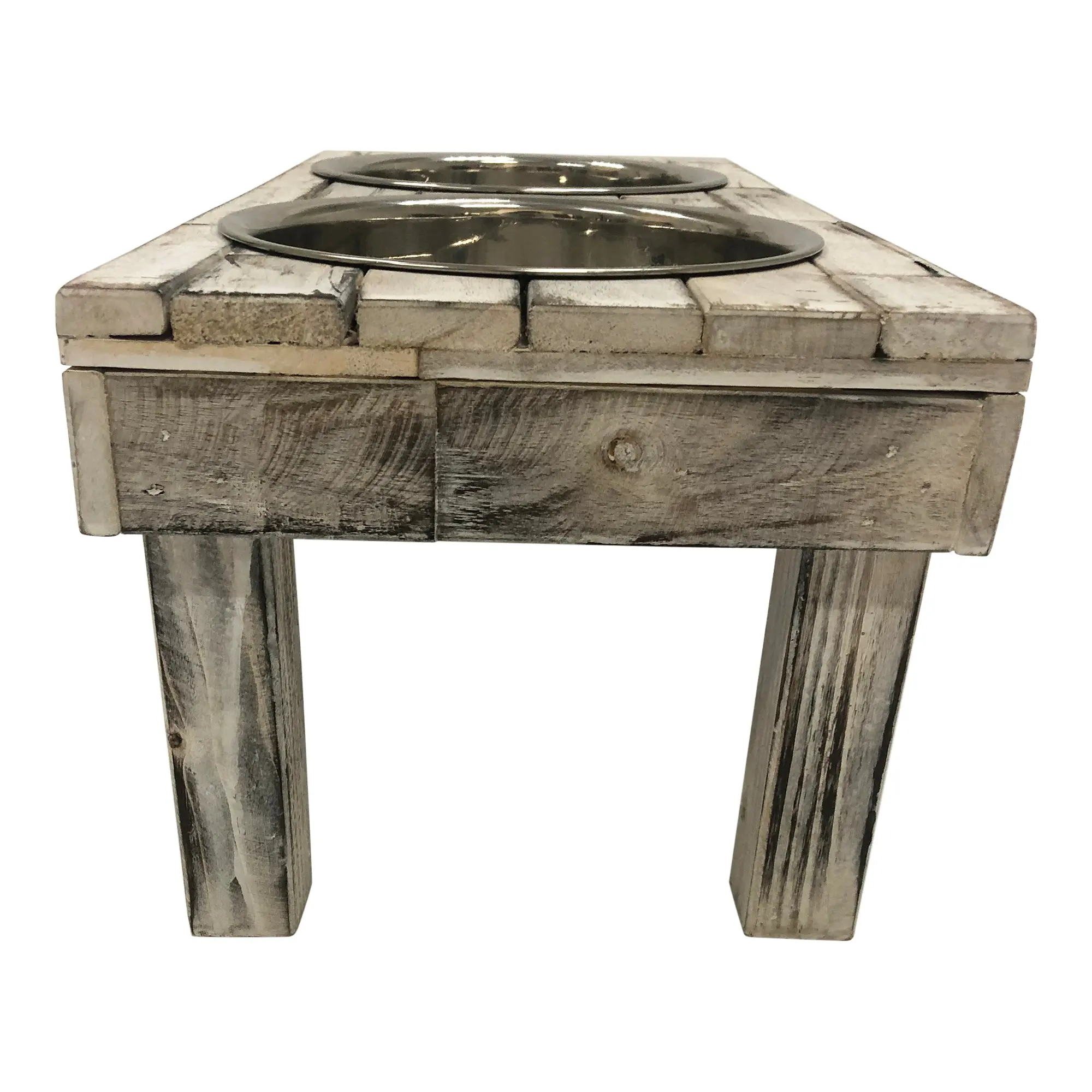 Huntley Pet Berjen Table Elevated Double Bowl Pet Feeder, White Wash - Image 4