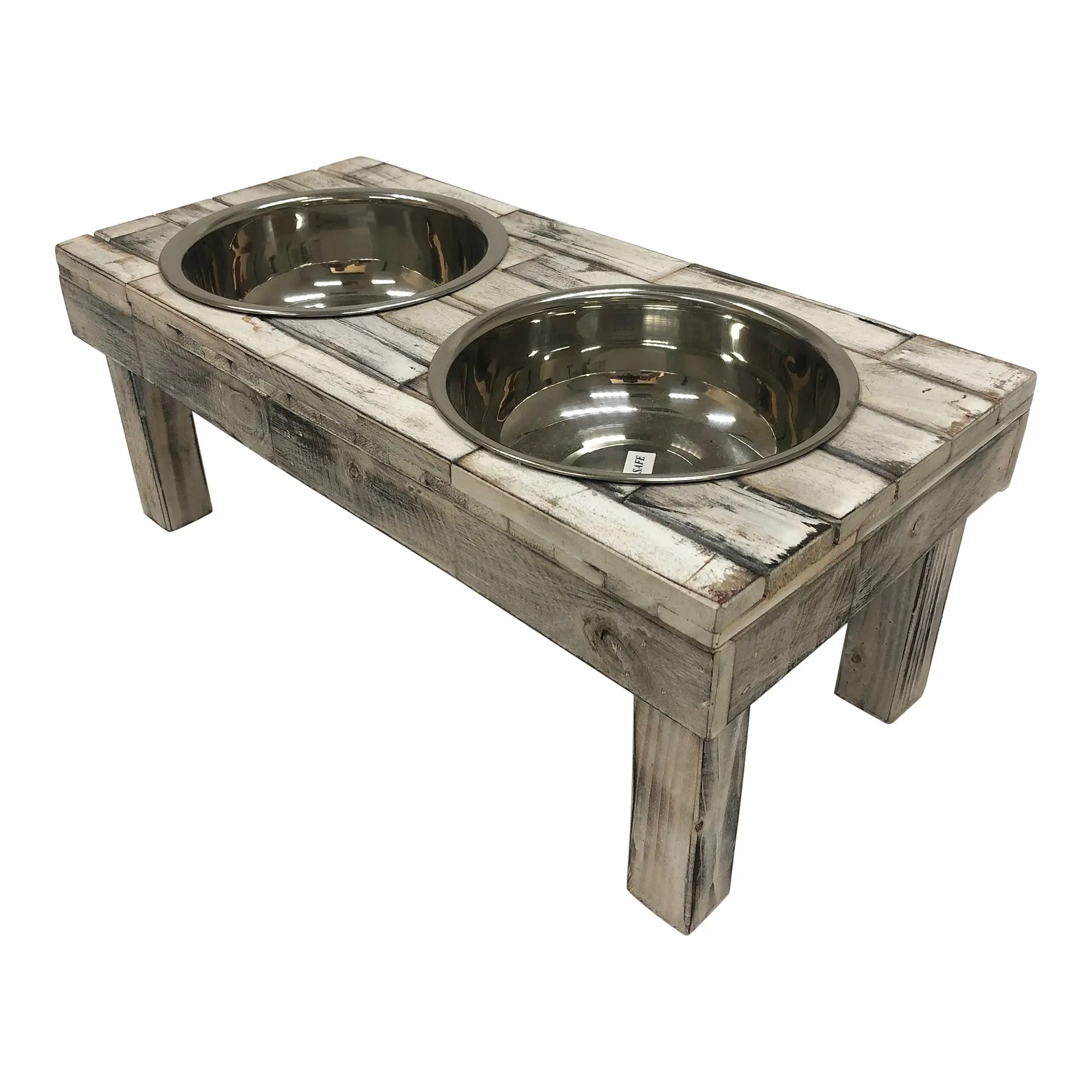Huntley Pet Berjen Table Elevated Double Bowl Pet Feeder, White Wash - Image 5