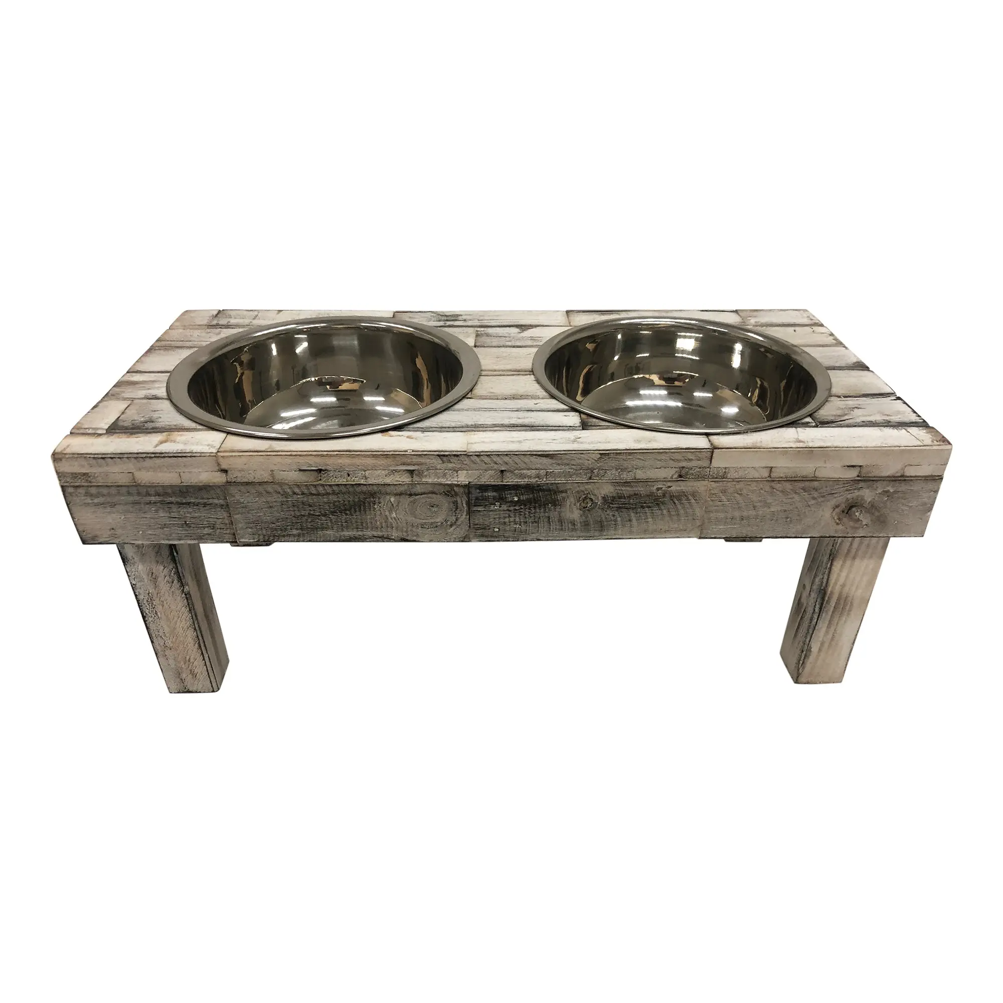 Huntley Pet Berjen Table Elevated Double Bowl Pet Feeder, White Wash - Image 6
