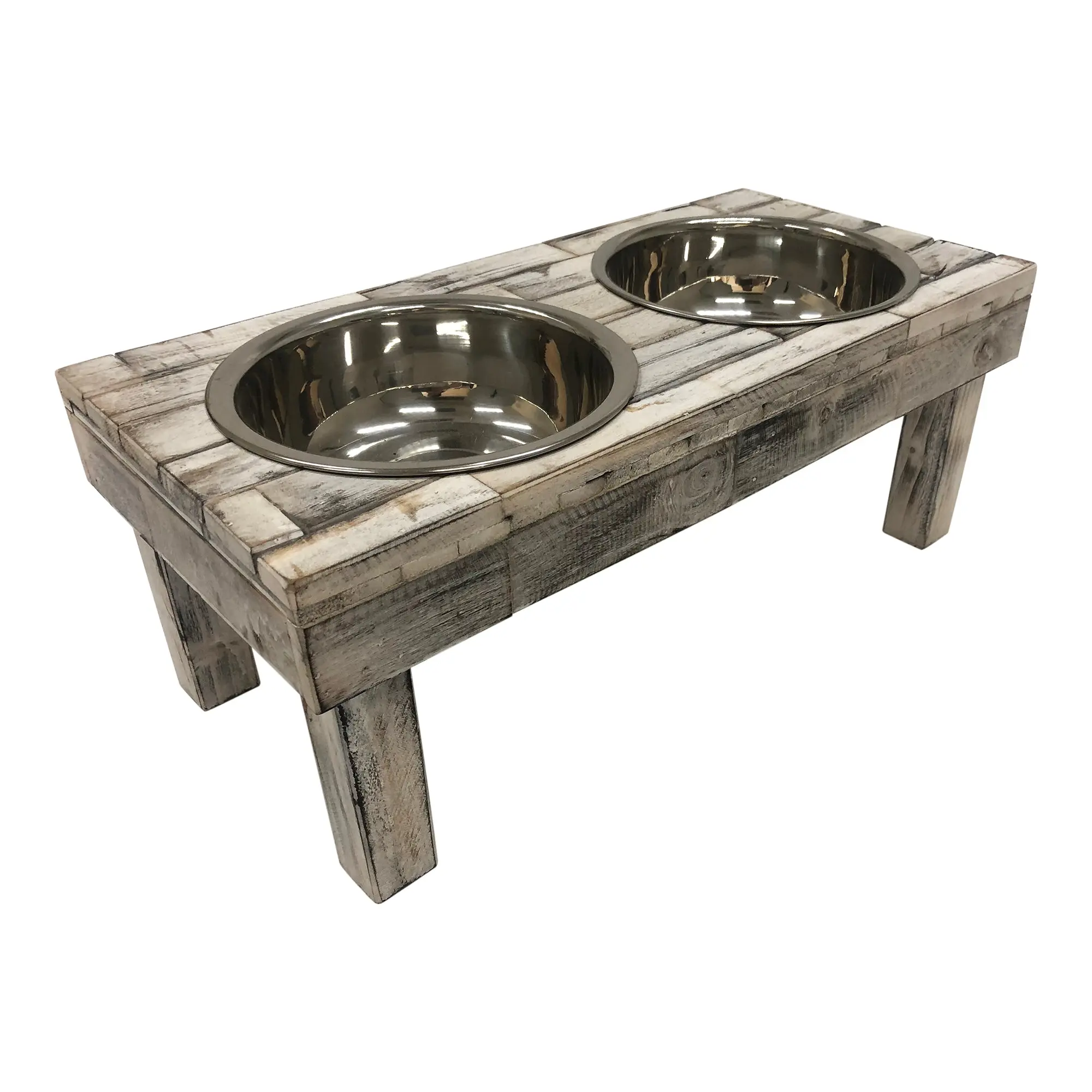 Huntley Pet Berjen Table Elevated Double Bowl Pet Feeder, White Wash - Image 7