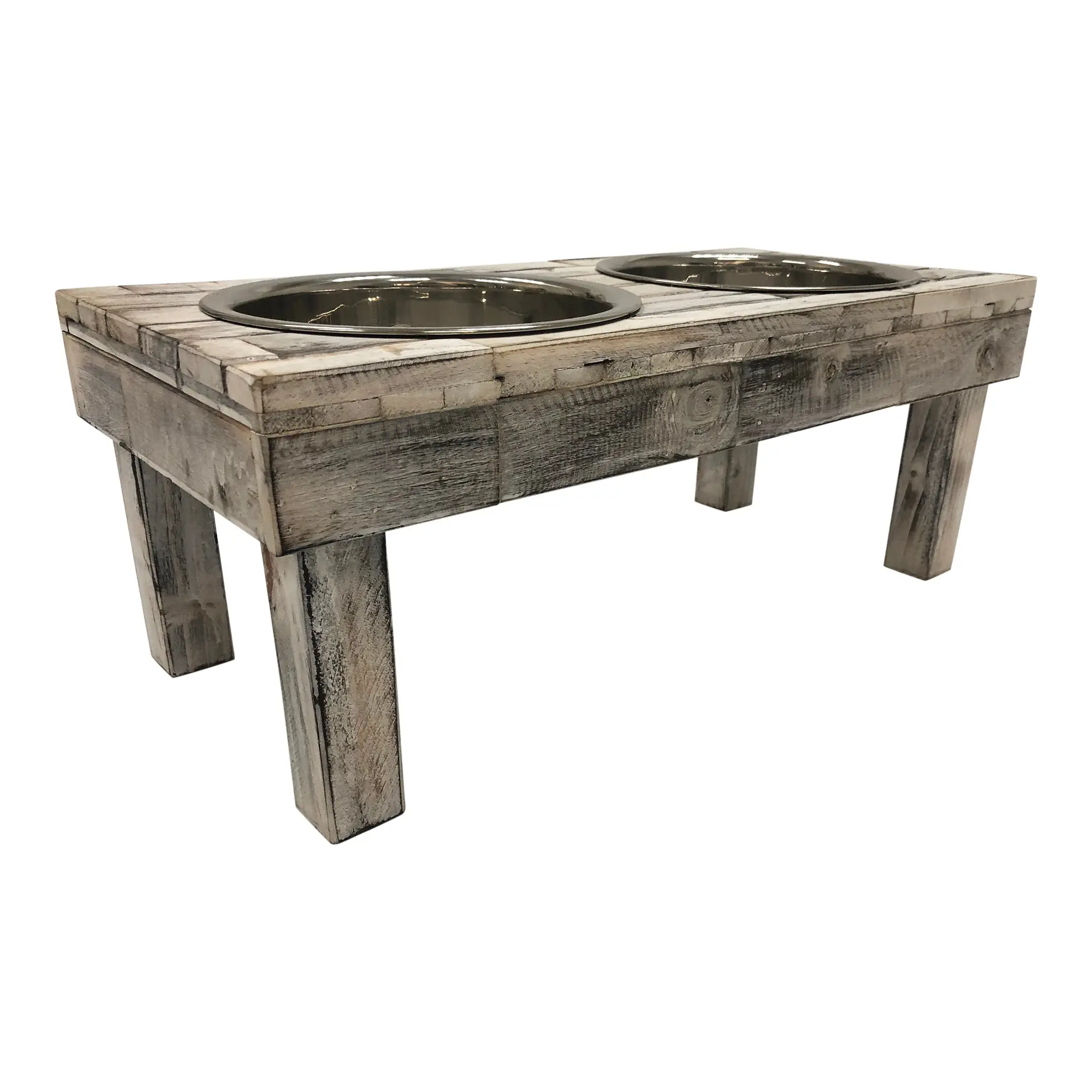 Huntley Pet Berjen Table Elevated Double Bowl Pet Feeder, White Wash - Image 8