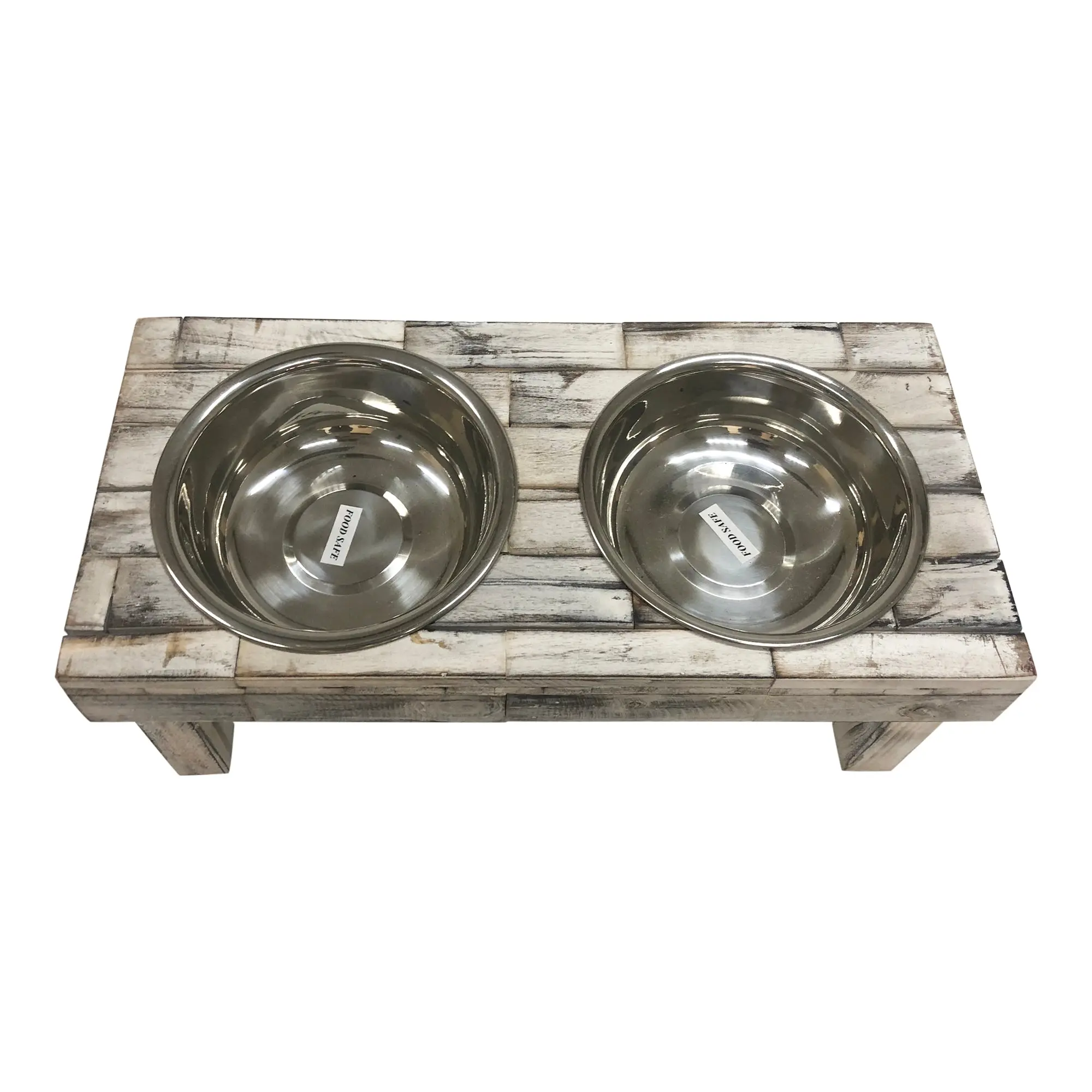 Huntley Pet Berjen Table Elevated Double Bowl Pet Feeder, White Wash - Image 9