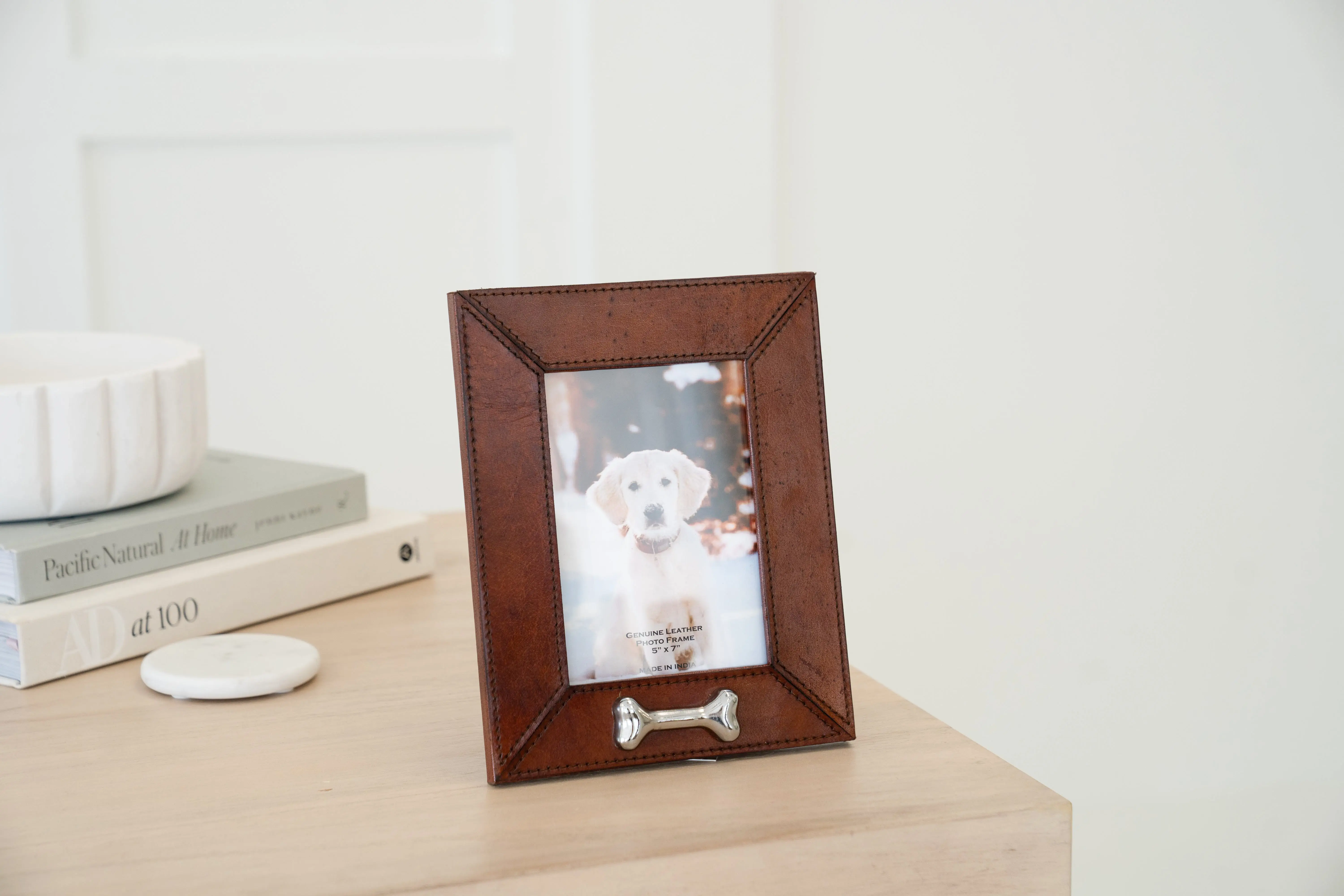Huntley Pet Leather Picture Frame with Silver Bone Accent - Image 3