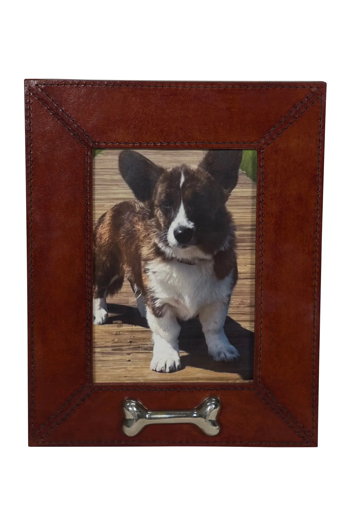 Huntley Pet Leather Picture Frame with Silver Bone Accent - Image 4