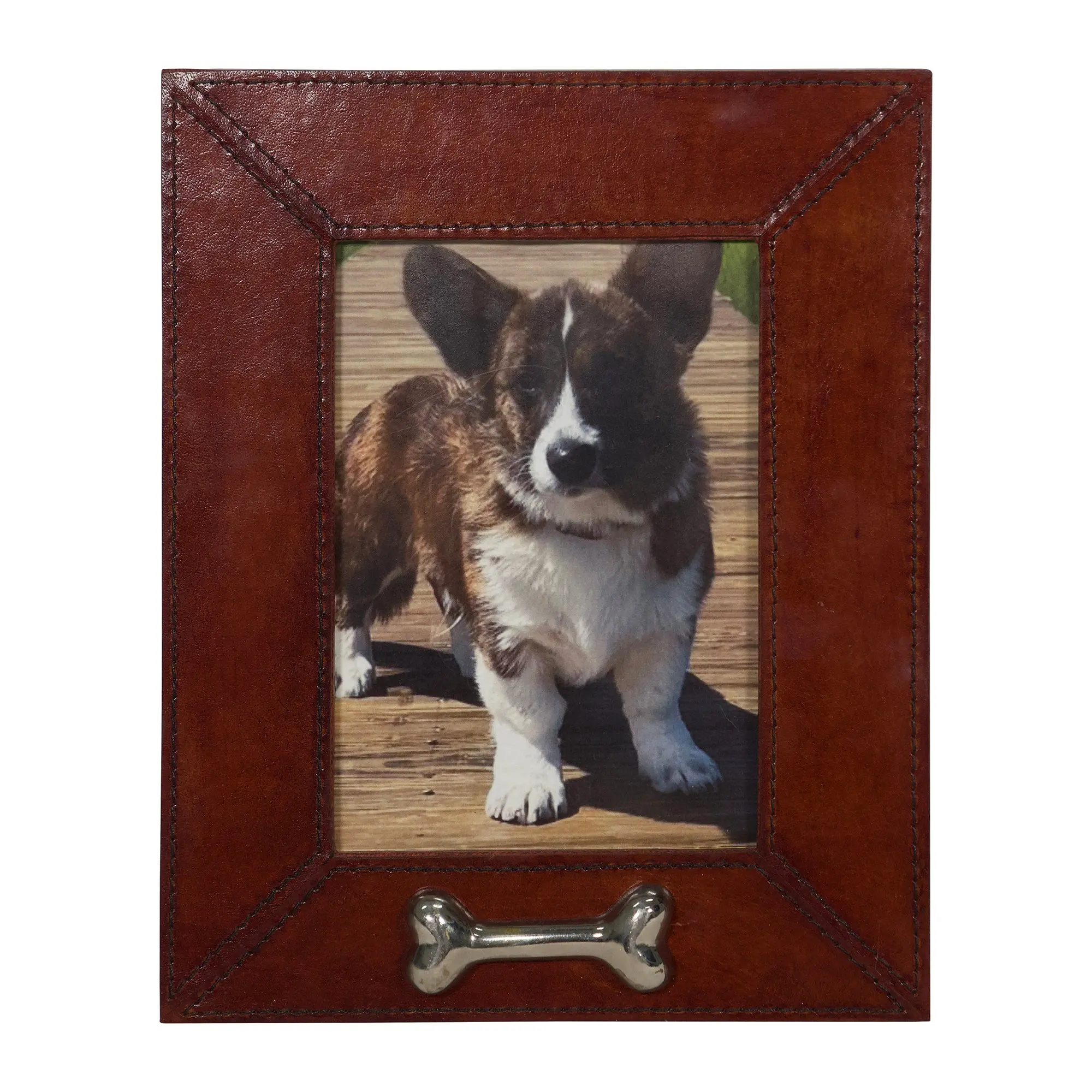 Huntley Pet Leather Picture Frame with Silver Bone Accent - Image 5