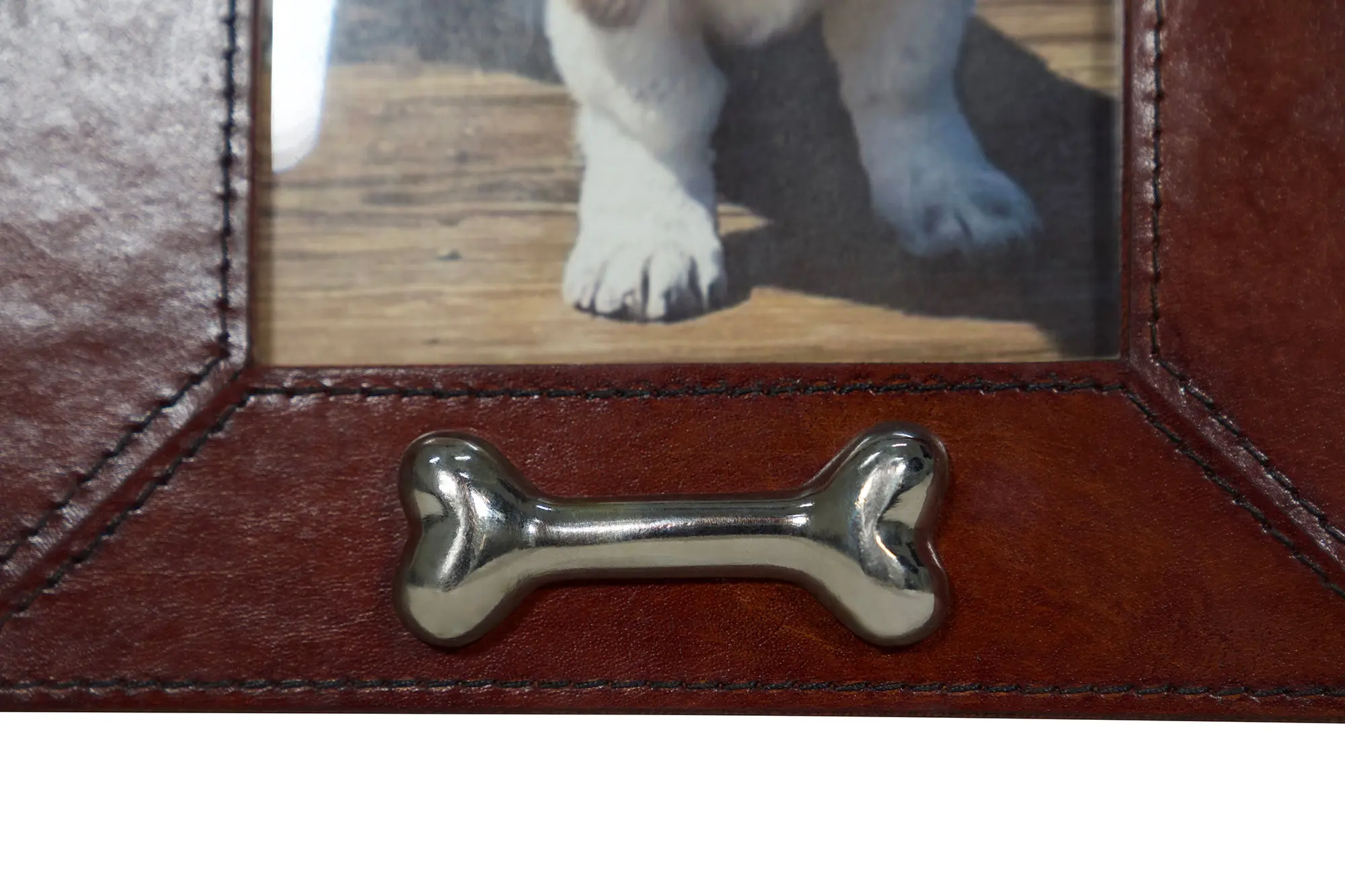 Huntley Pet Leather Picture Frame with Silver Bone Accent - Image 6