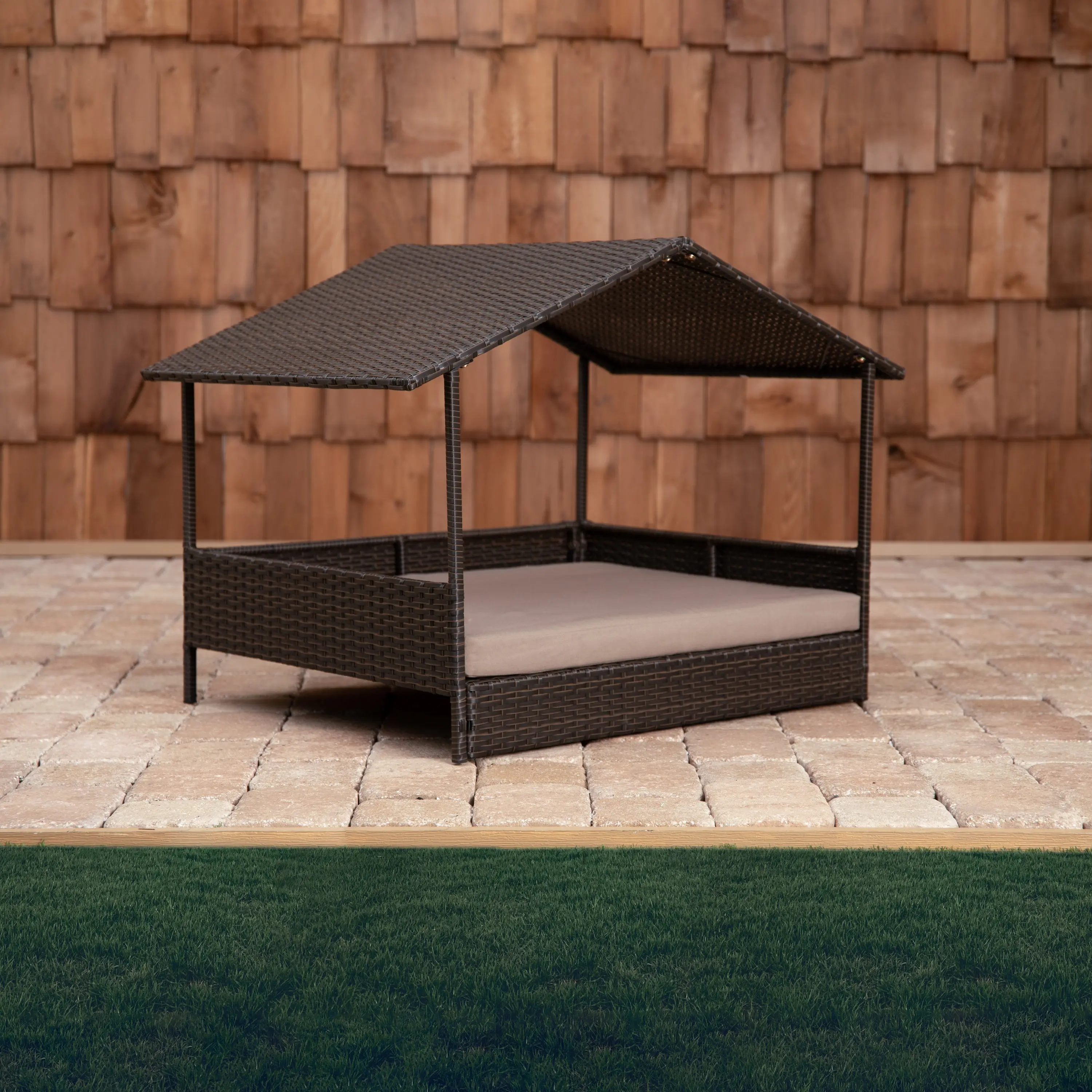 Huntley Pet Rattan Wicker Indoor Outdoor Cabana Raised Pet Bed - Image 17
